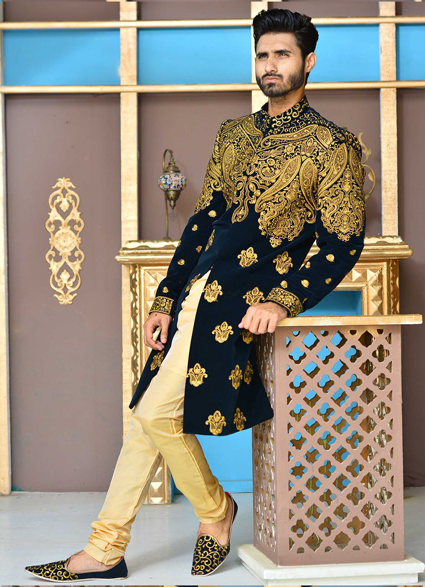 Er Sh-080 Ranveer Singh Sherwani Khali Style on Velvet With Copper Til –  Edge Republic