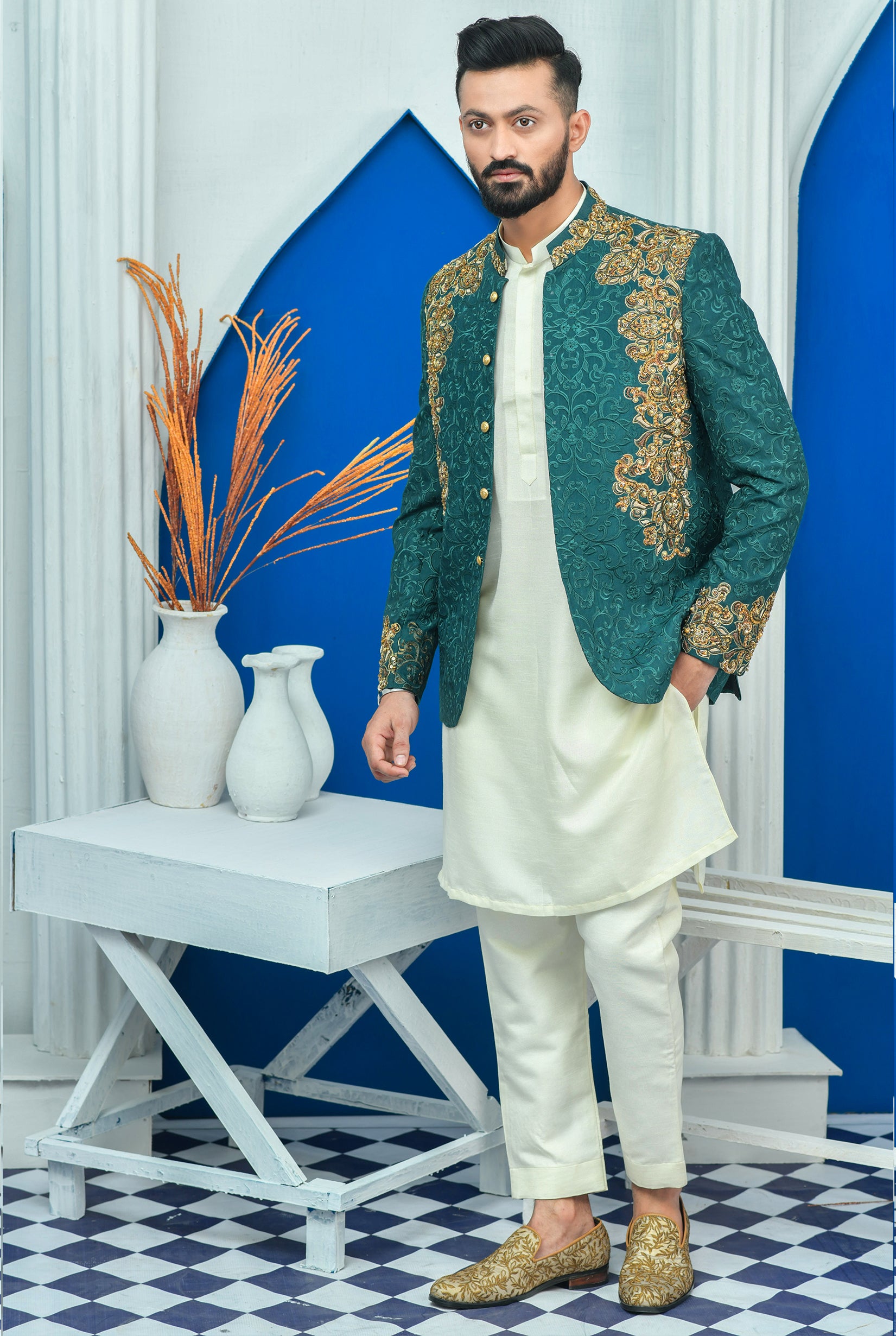 ER PC 2021 Royal Green Hand Embroided Prince Coat