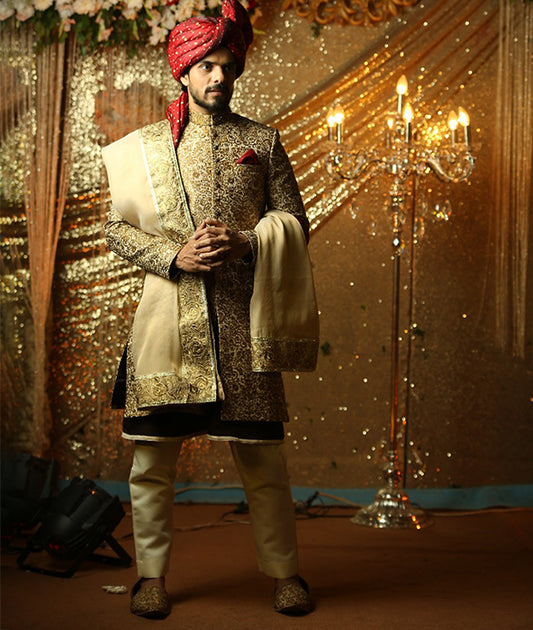 ER SH-084 Groom Sherwani Copper with Cutt Dana Work on Collar