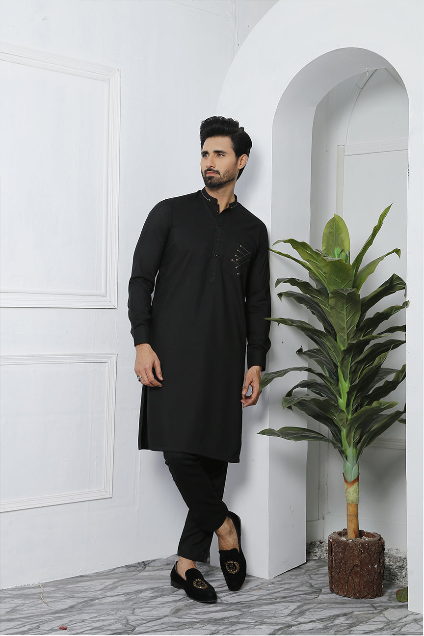 ER 492 Black Kurta Pajama For Men Design