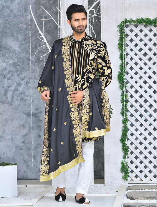 ER SH-083 Black Sherwani For Groom