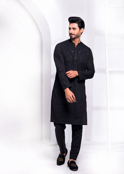 ER EMB 539 Black Uber Wash N wear With Resham Embroidery Kurta Pajama