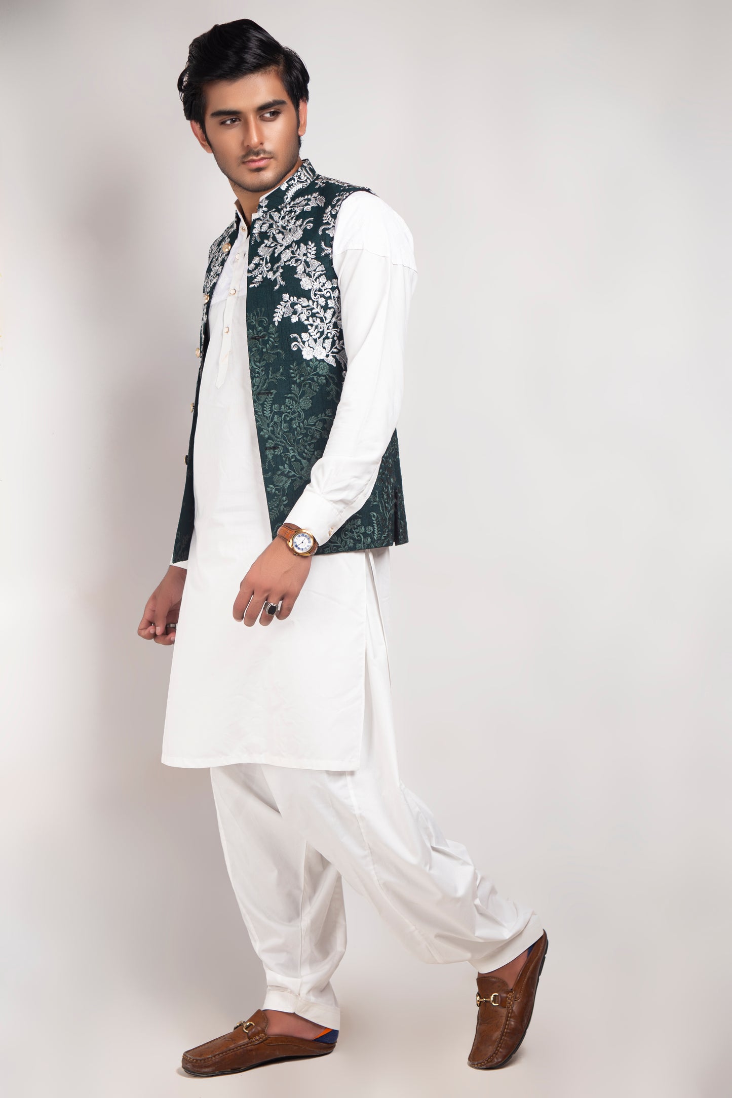 ER WC 1010 Green Silver embroided Waist Coats