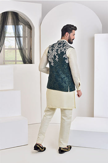 ER WC 1017 Green Silver embroided Waist Coat