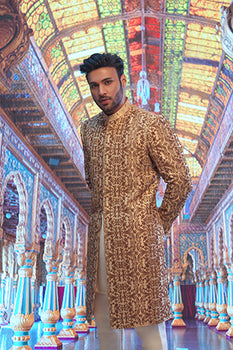 Rose Gold Full Hand Embroided Sherwani For Groom