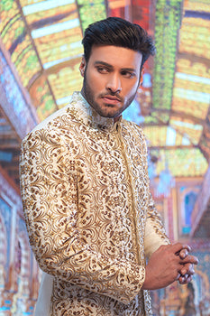 Saphire Gold Sherwani Without Turban And Accessories