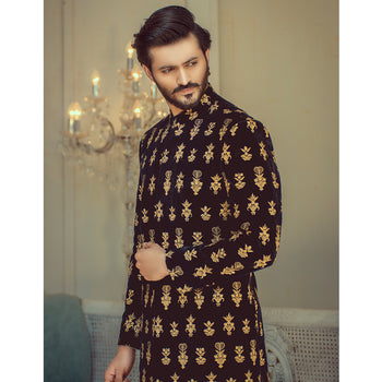 Velvet Navy Blue Sherwani Of The Elite