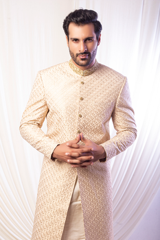 Ivory Gold Exclusive Sherwani For Groom