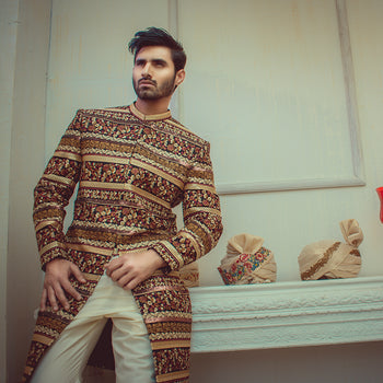 Supreme Gold Sherwani For Men