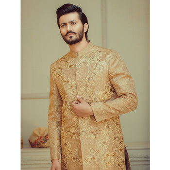 Superlative Gold Sherwani For Groom