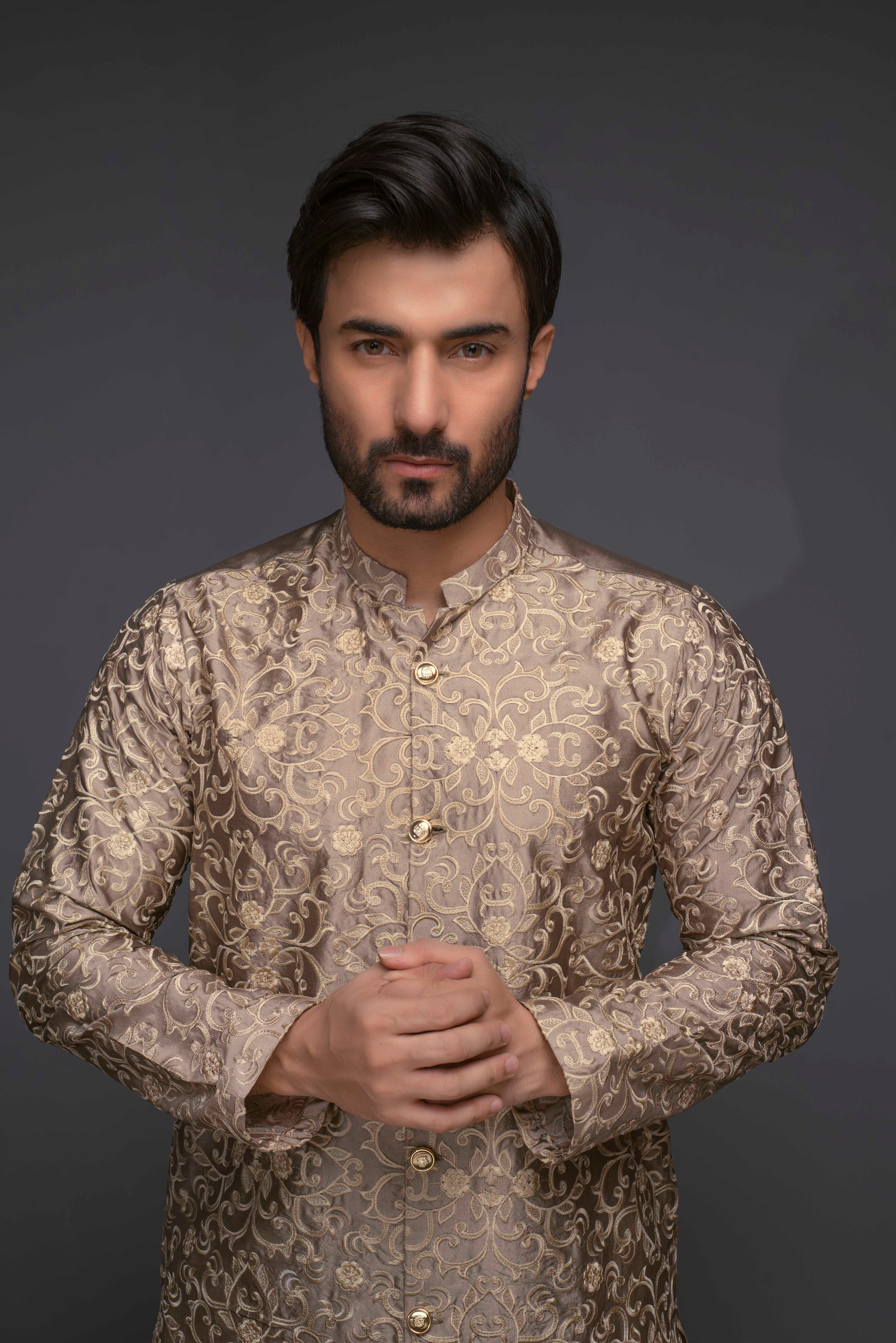 ER 518 Front Open Embroided Sherwani Style Kurta With White Trouser