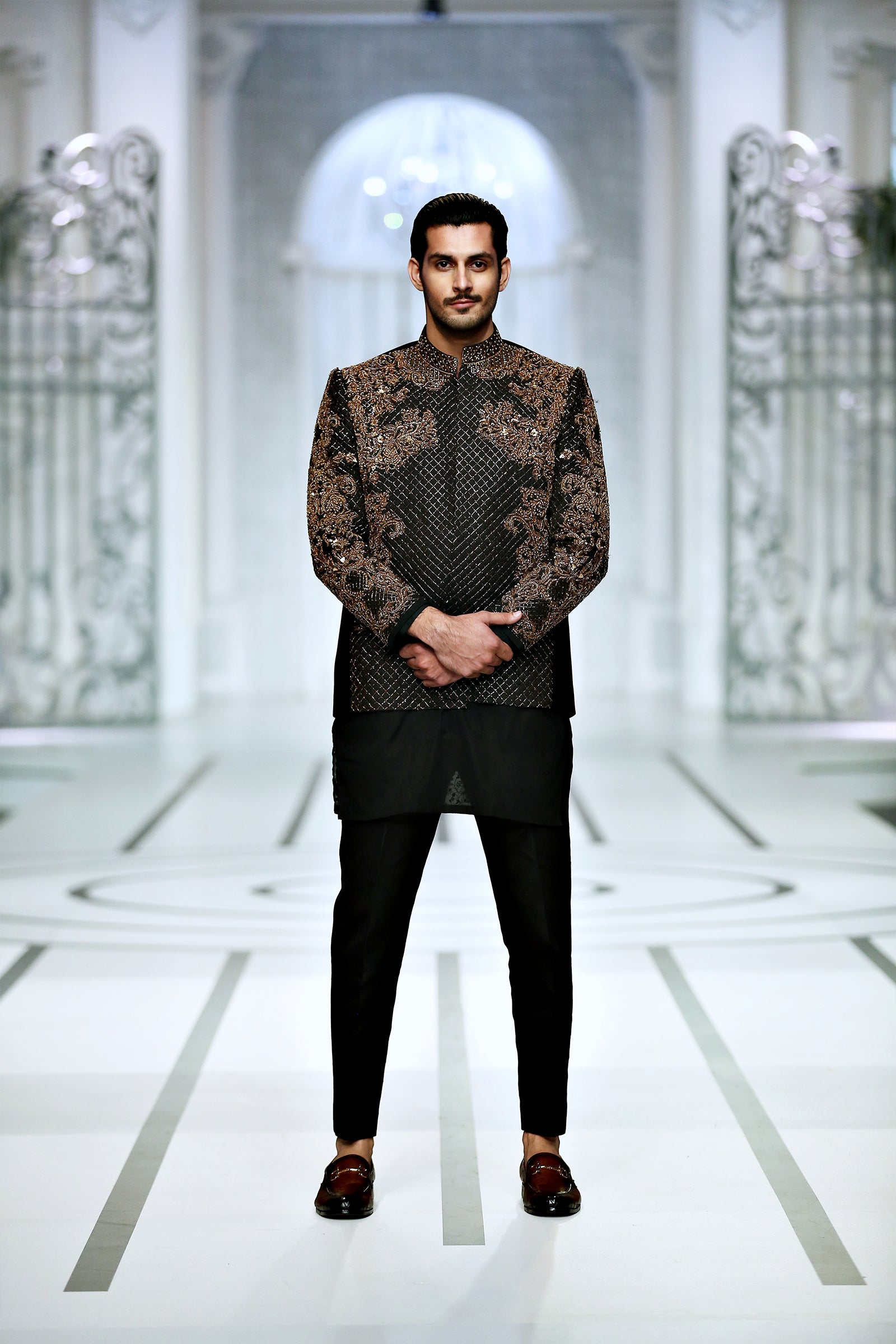 Elevate Your Style with BCW PC 46's Black Front Open Hand Work Prince Coat - Fashion Forward