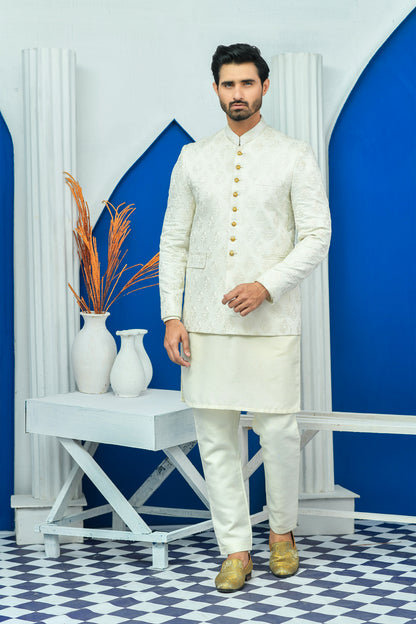 ER PC 2025 White Jamawar Boti Work Prince Coat