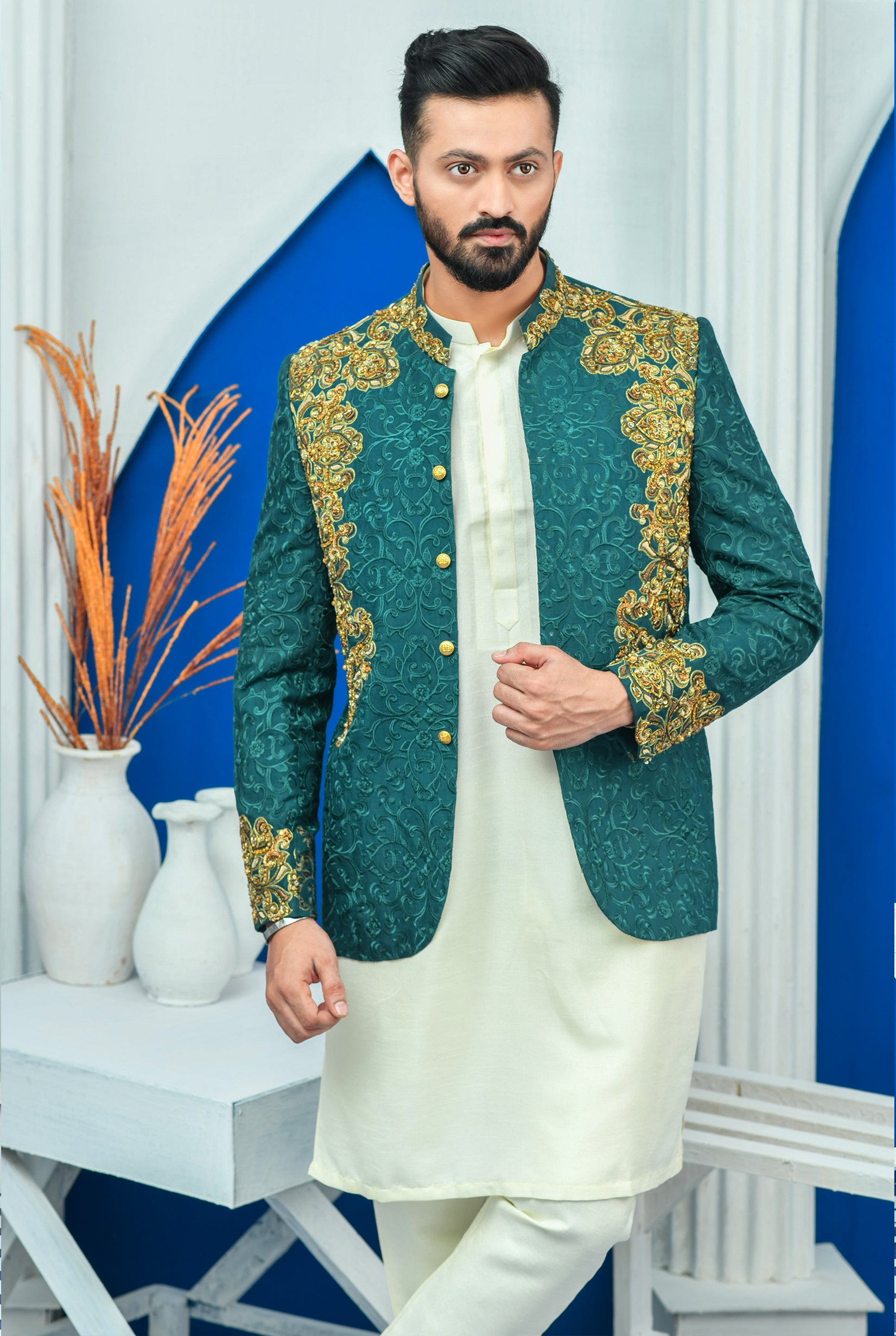 ER PC 2021 Royal Green Hand Embroided Prince Coat
