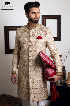 Wedding Hand Crafted Silk Engraved Sherwani