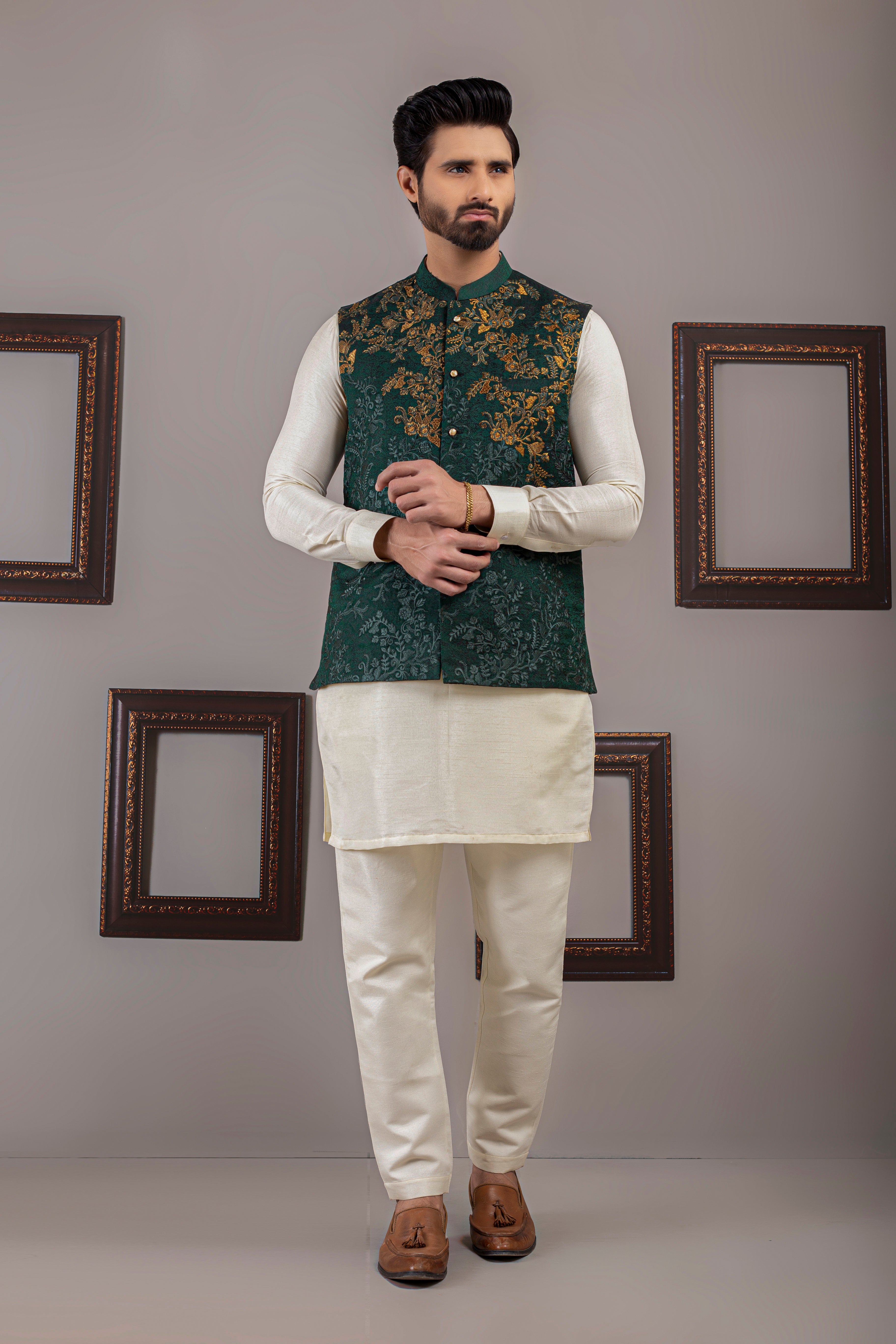 ER WC 1031 Green Copper Embroided Waist Coat