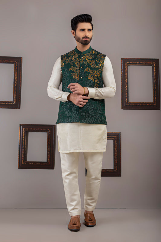 ER WC 1031 Green Copper Embroided Waist Coat