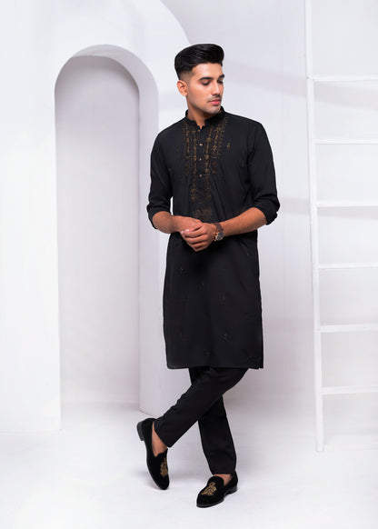 ER EMB 541 Edge Black WnW Zari EMbroided Kurta Pajama For Perfect Occasion