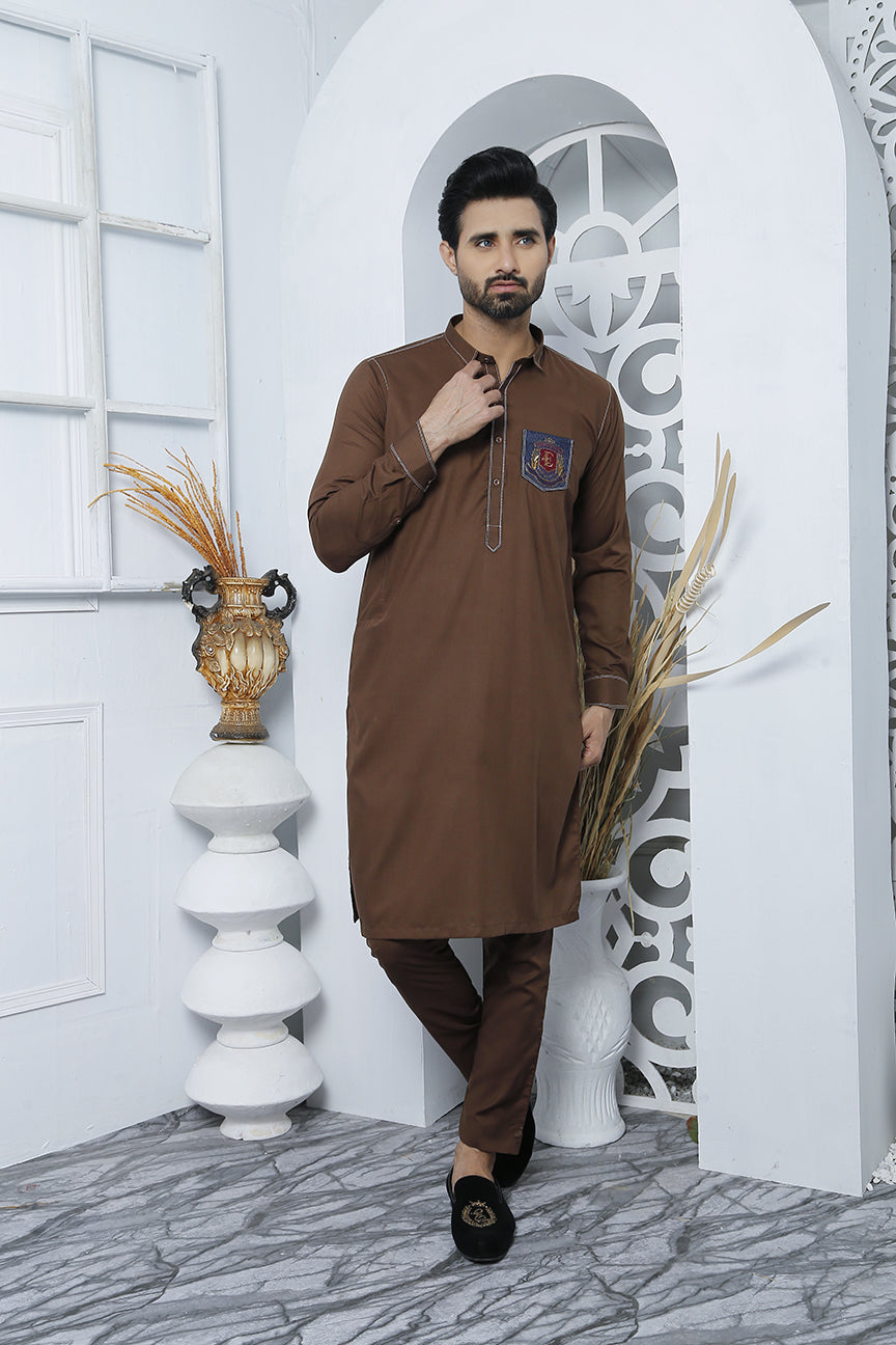 ER 480 Brown Edge Republic Kurta Pajama For Men With Monogram Emroided on Pocket