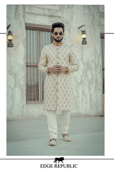 Beige Gold Sherwani For Groom