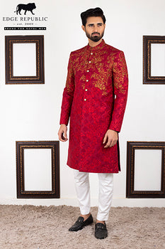 Royal Men Groom Red Sherwani