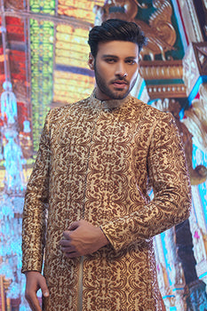 Rose Gold Full Hand Embroided Sherwani For Groom