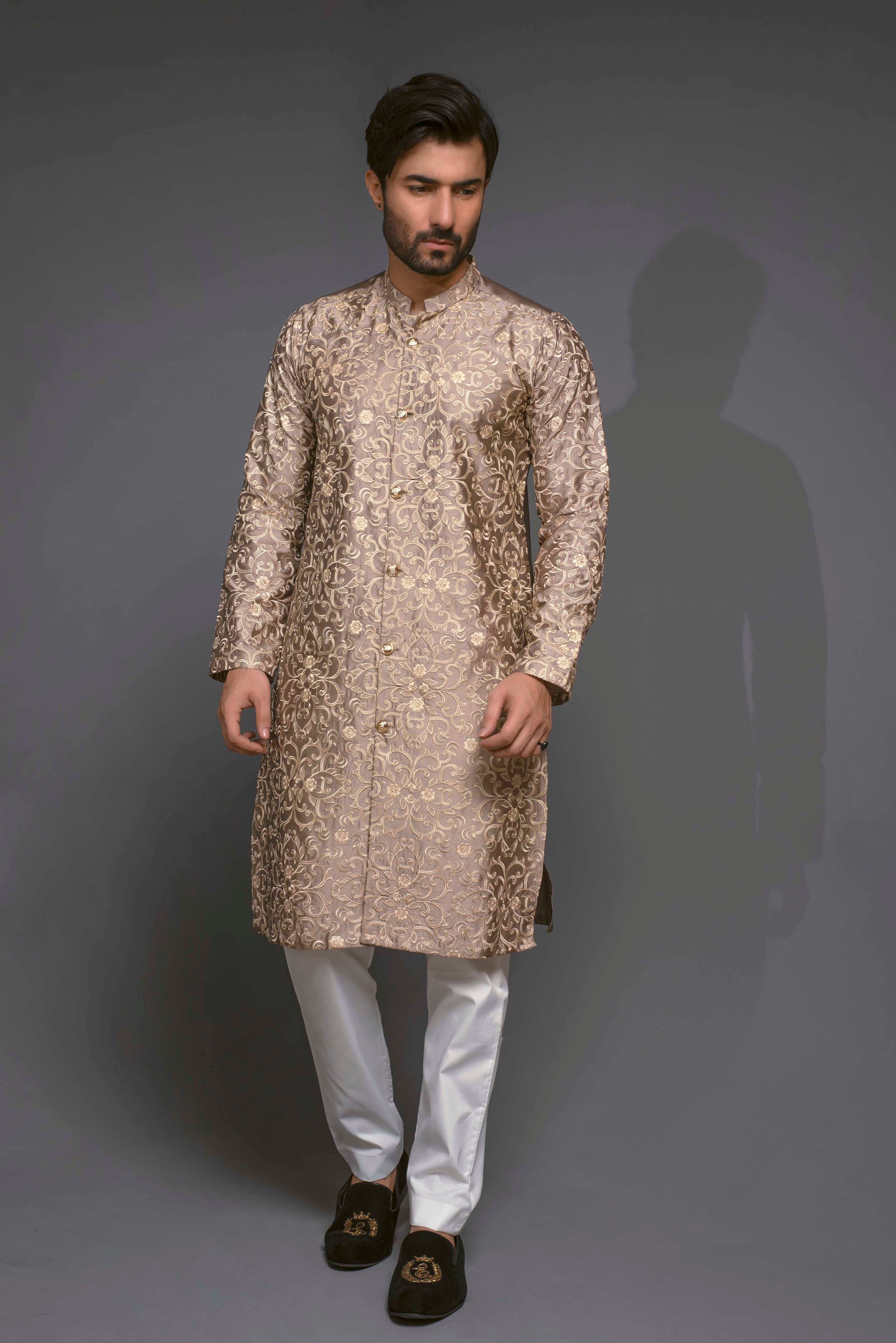ER 518 Front Open Embroided Sherwani Style Kurta With White Trouser