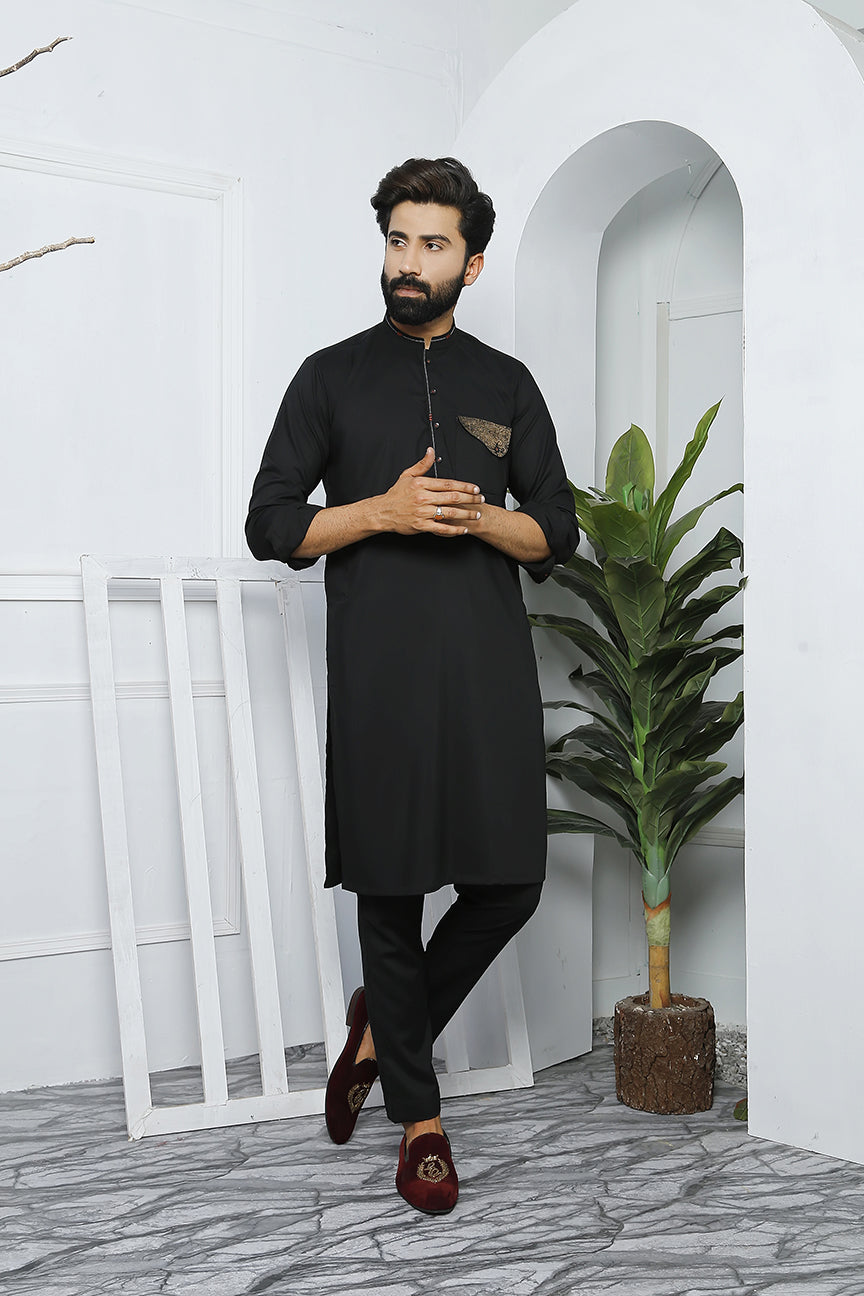 ER 495 Black Copper Kurta Pajama For Men