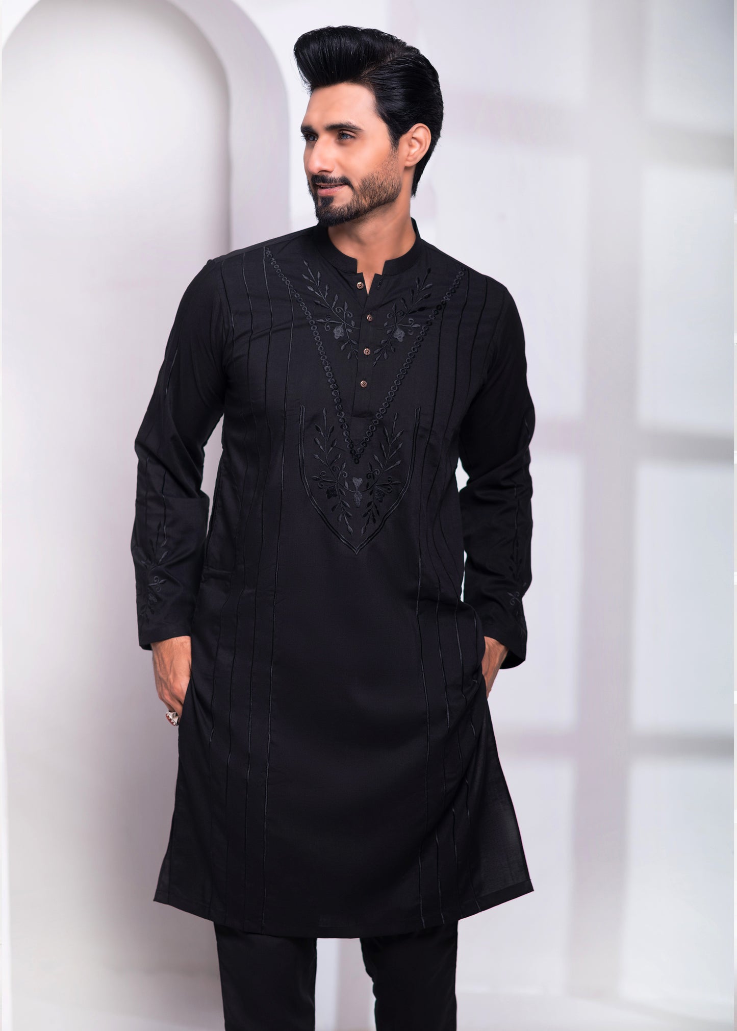 ER EMB 539 Black Uber Wash N wear With Resham Embroidery Kurta Pajama