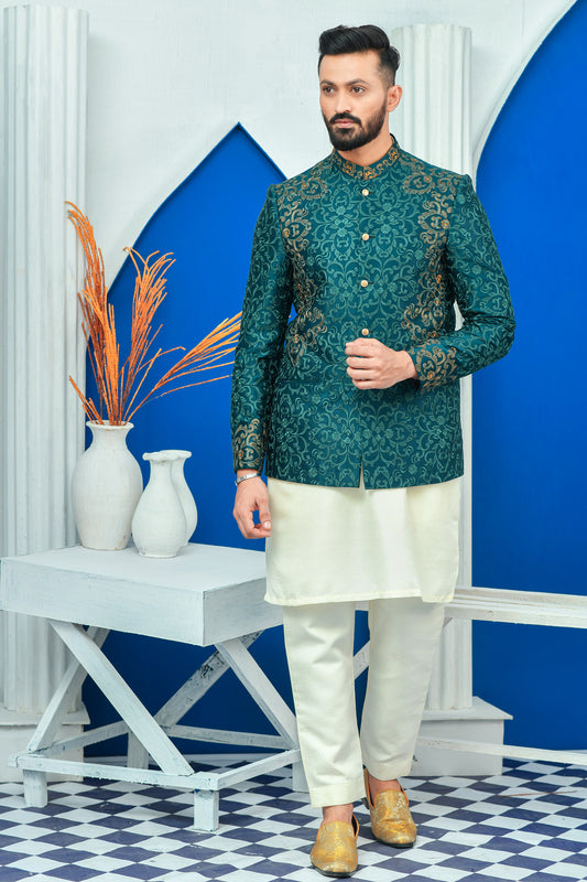 ER PC 2026 Royal Green Side Embroided Prince Coat with Zari work