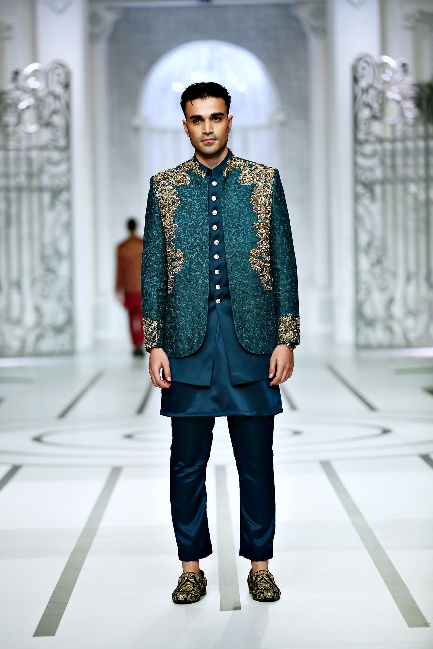 BCW PC 48 Teal Green Prince Coat - Unleash Elegance with Intricate Kora Daka Work and Inner Waist Coat