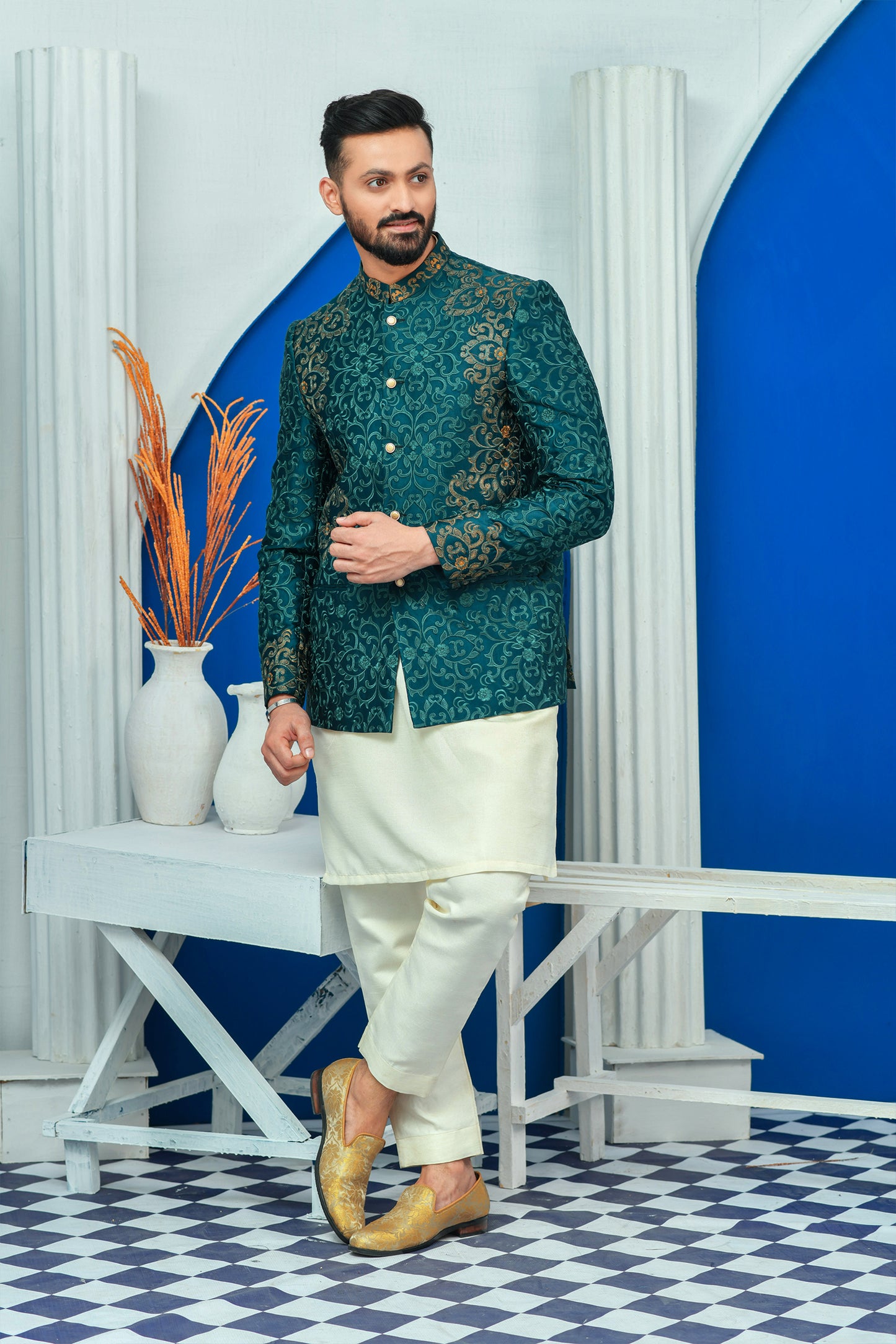 ER PC 2026 Royal Green Side Embroided Prince Coat with Zari work