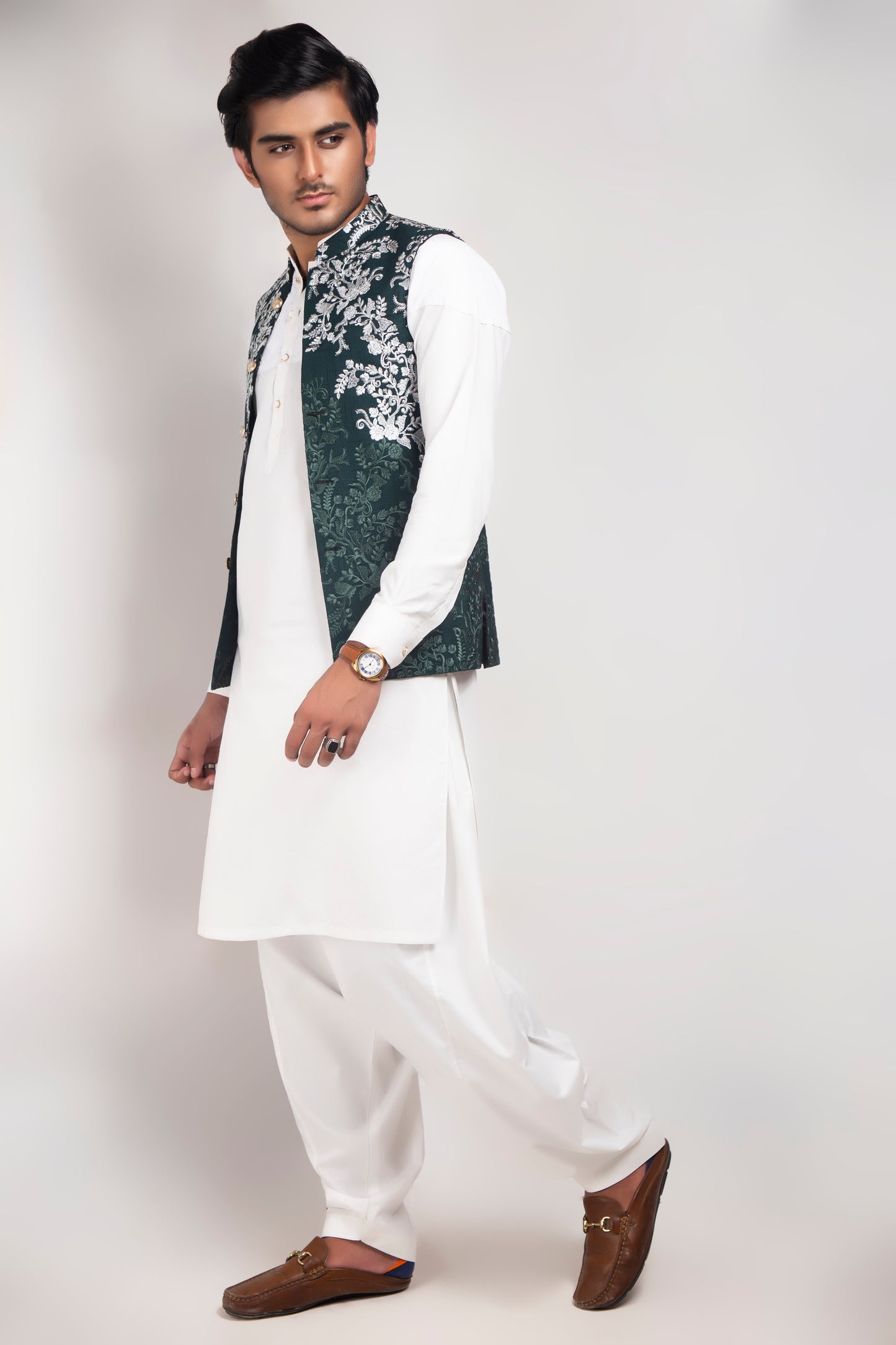 ER WC 1010 Green Silver embroided Waist Coats