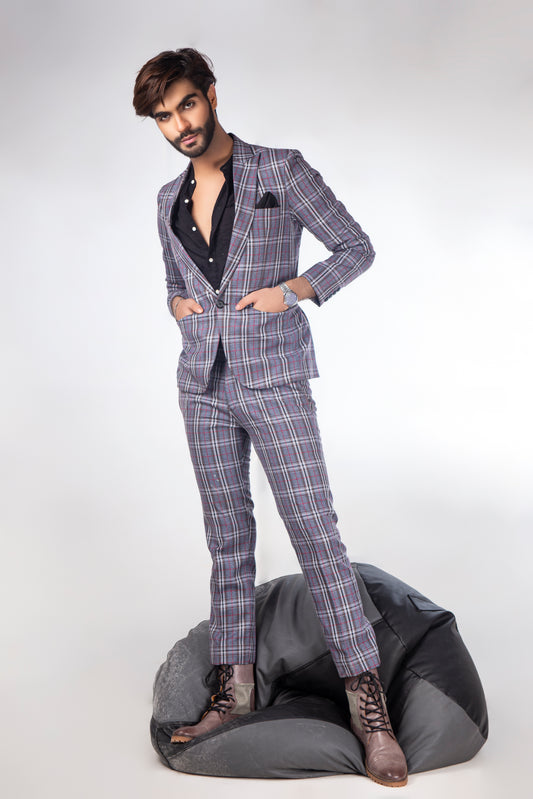 Double layered Checks Suit Mens