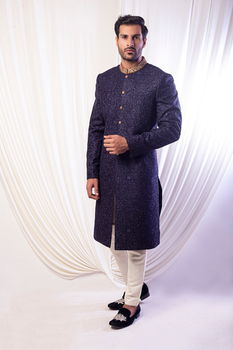 Mid Night Blue Sherwani For Groom