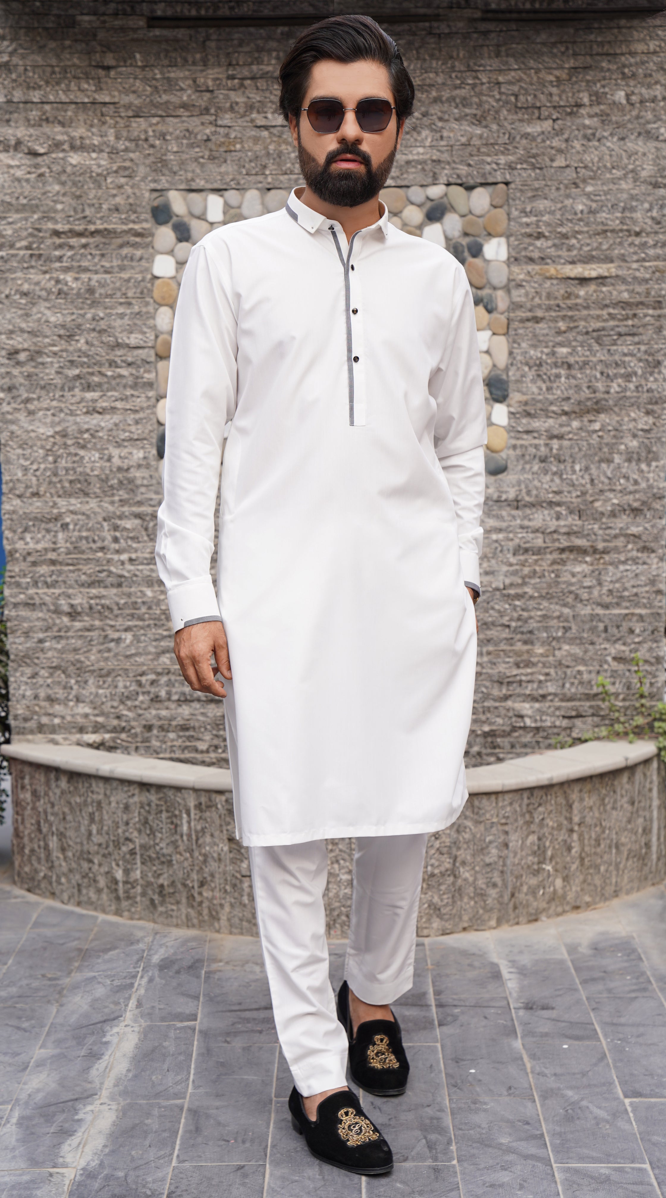 ER 583 White with Grey Contrast Shalwar Kameez