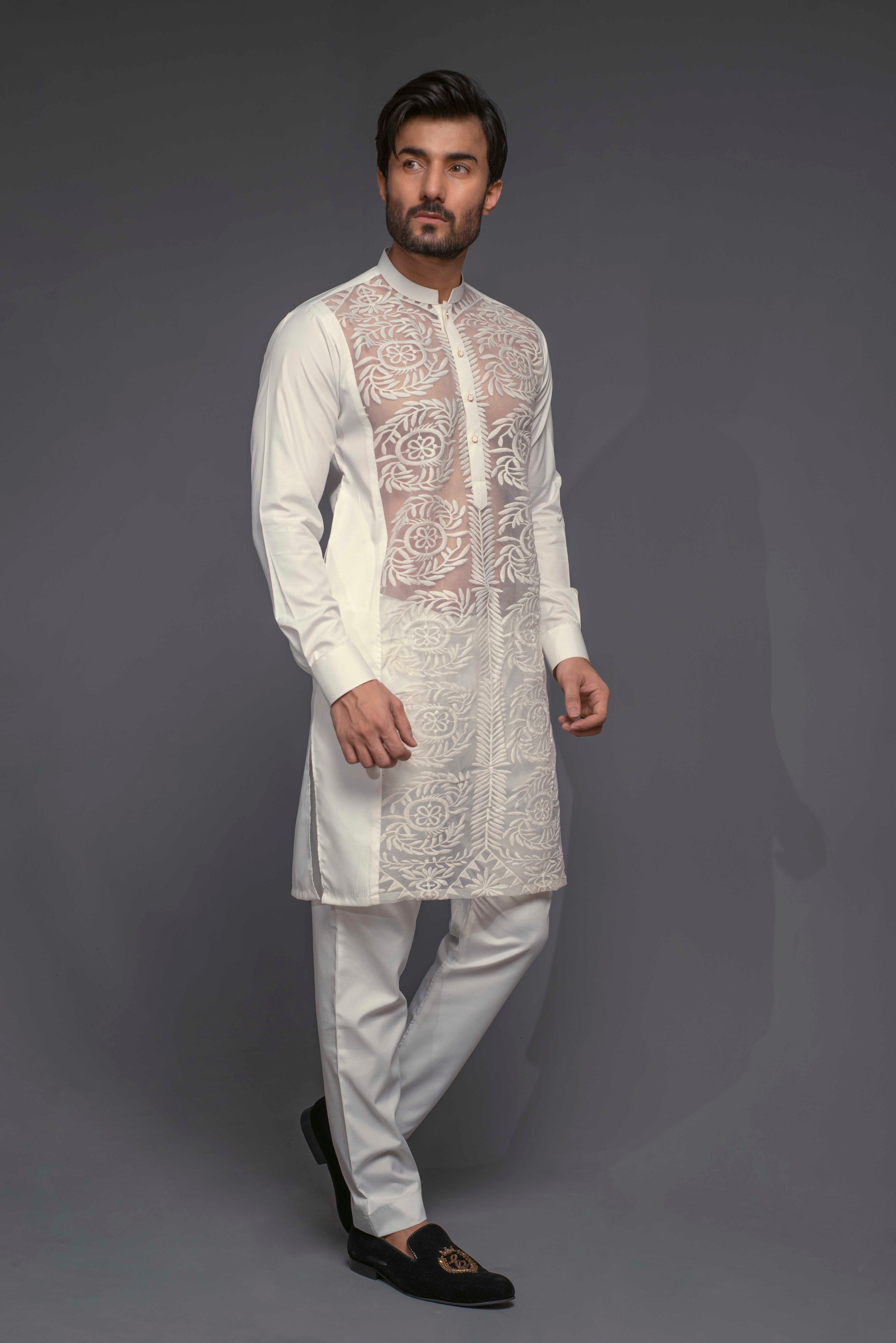 ER 516 White Appliqued Kurta Pajama