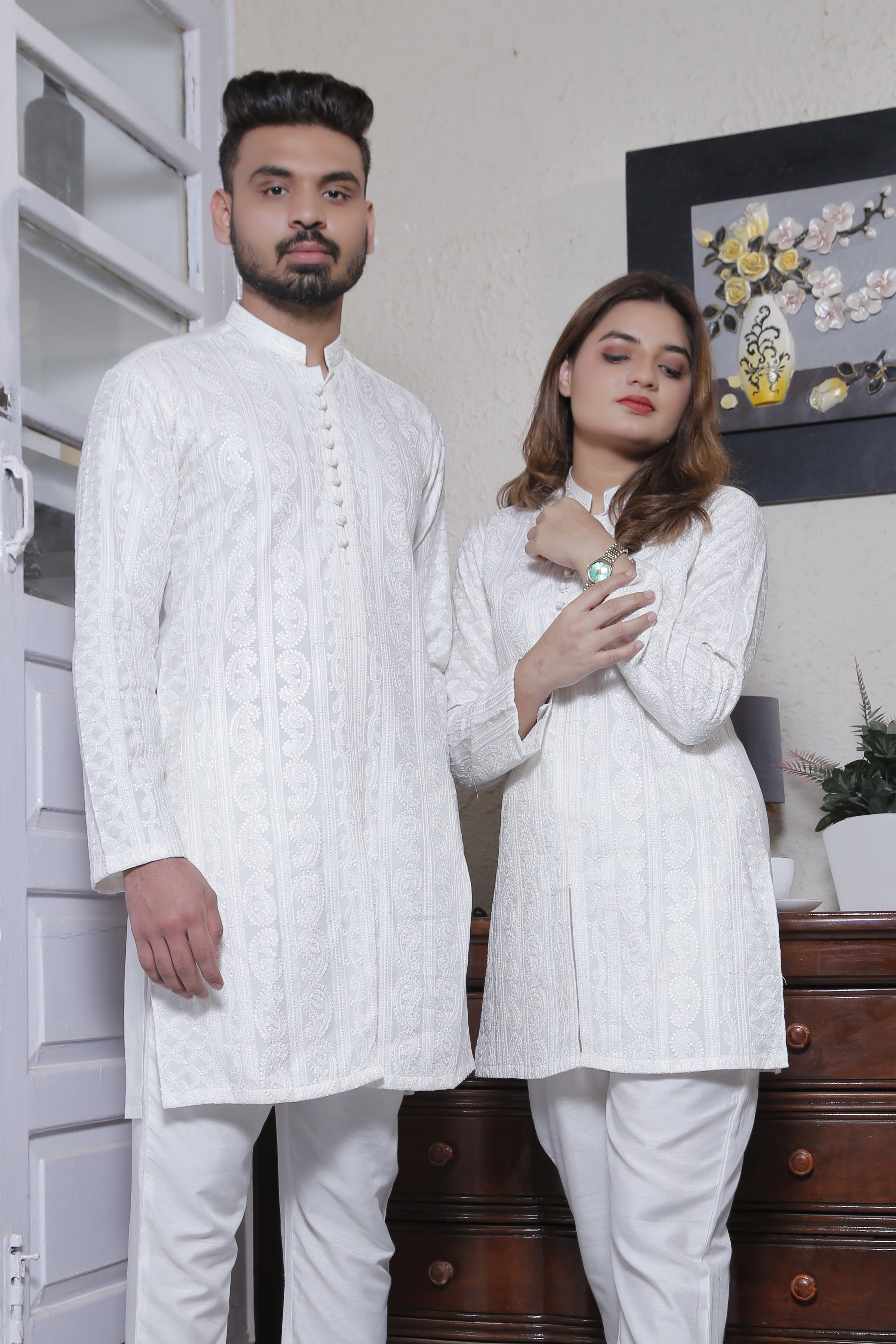 ER CP 4 Chicken Kari Couple Collection  Sherwani Kurta Front Open From Bottom with loop btto