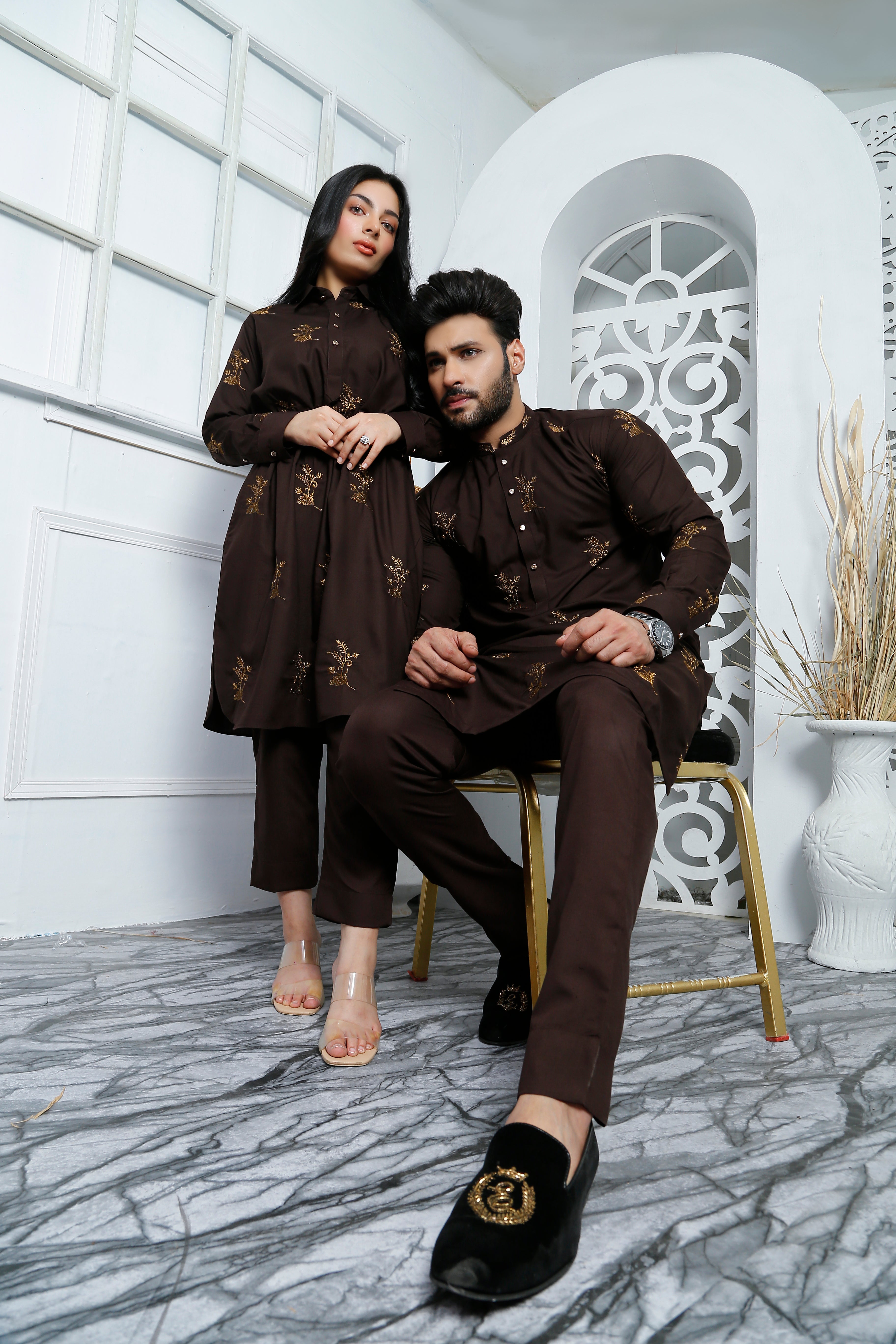ER CP 1 Brown Embroided Couple Suits
