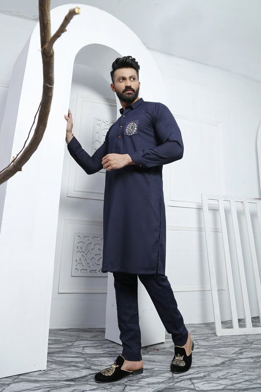 ER 489 Blue MArine Edge Republic Kurta Pajama For Men